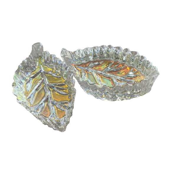 Vtg Iridescent Paper Weights Set Of 2 Art Glass Gold Bottom Leaf 3" Paperweights - Picture 4 of 10